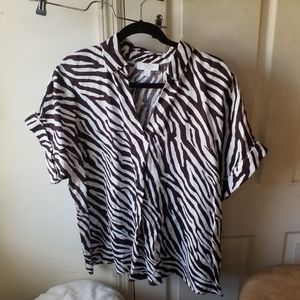 Charter Club 100% Linen Luxury Zebra Print Boxy Henley Top XL